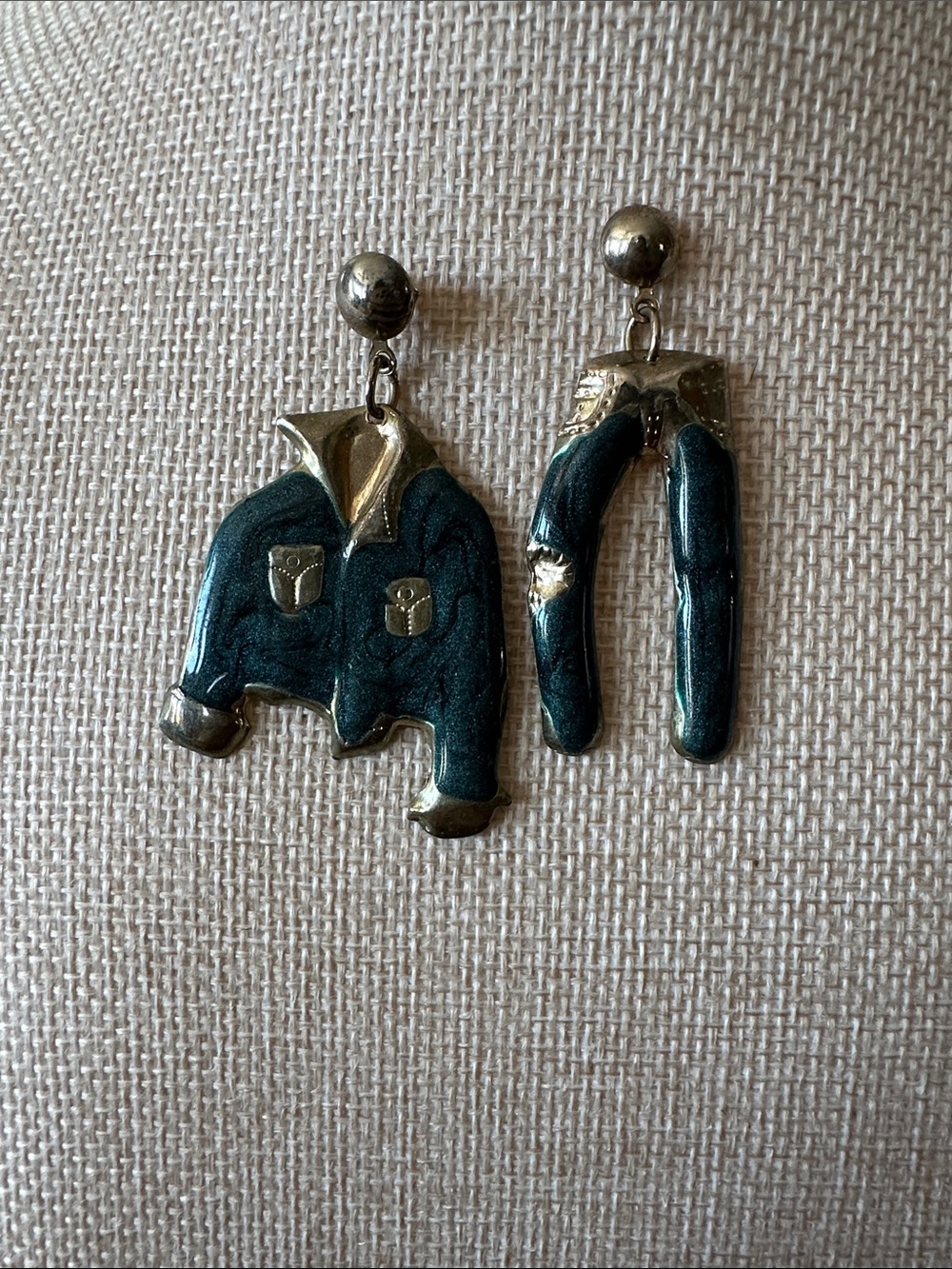 Vintage Enamel Jacket & Pants Dangle Earrings